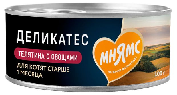 Корм влажный для котят старше 1 месяца Мнямс Деликатес Телятина с овощами Паштет по-бельгийски, 100 г