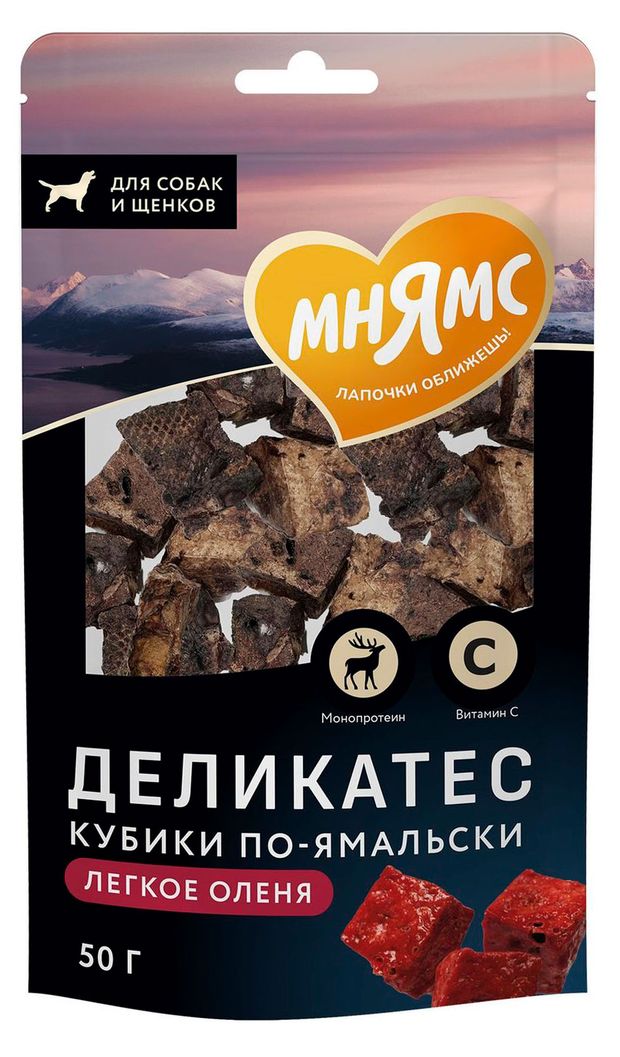 Лакомство для собак Мнямс Деликатес Кубики по-ямальски из легкого северного оленя 30 г 200₽