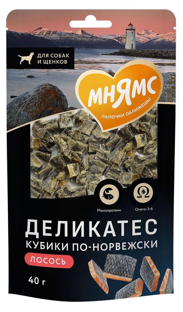 Лакомство для собак Мнямс Деликатес Кубики по-норвежски лосось, 40 г