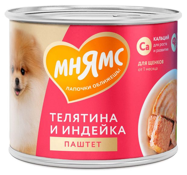 Корм влажный для щенков Мнямс На каждый день Паштет из телятины и индейки, 200 г