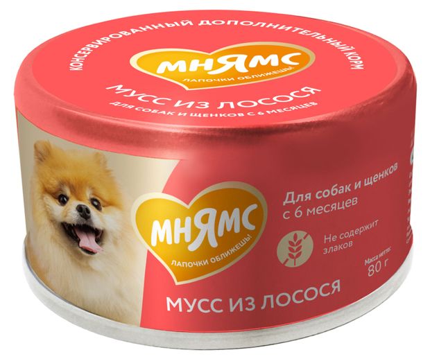 Корм влажный для собак и щенков старше 6 месяцев Мнямс На каждый день Мусс из лосося Китай, 80 г