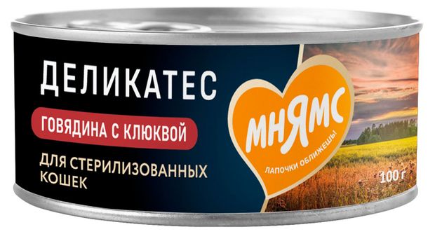 Корм влажный для стерилизованных кошек Мнямс Деликатес Говядина с клюквой Паштет по-шведски, 100 г