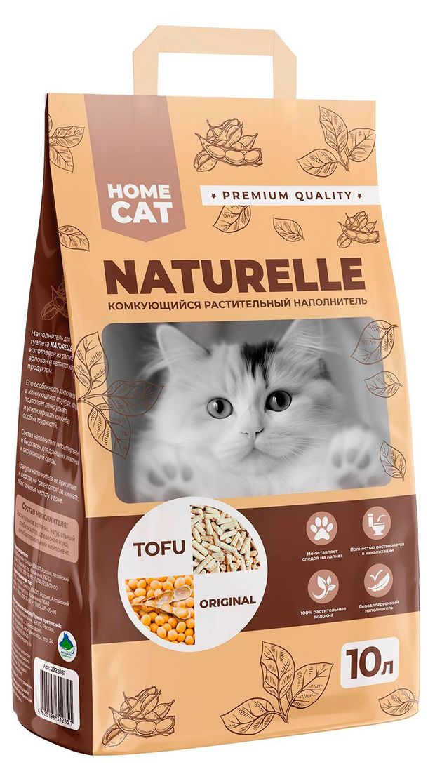 Наполнитель для кошачьего туалета HOMECAT Naturelle Tofu Original растительный комкующийся, 10 л