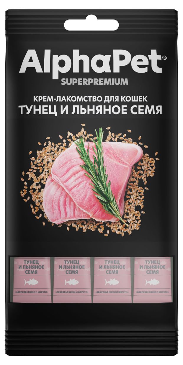 Крем-лакомство для кошек AlphaPet Superpremium тунец и льняное семя 48 г 144₽