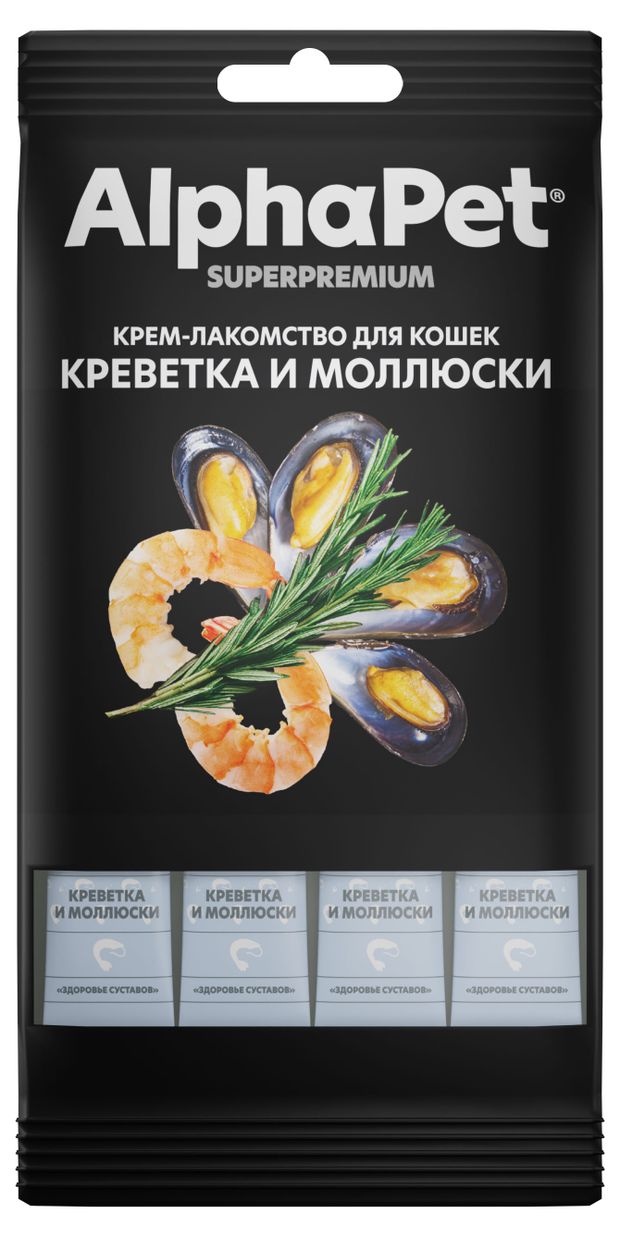 Крем-лакомство для кошек AlphaPet Superpremium креветка и моллюски 48 г 144₽