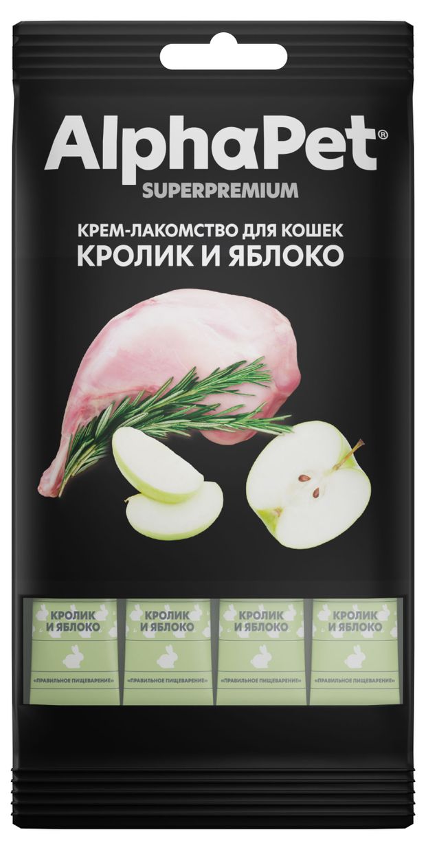 Крем-лакомство для кошек AlphaPet Superpremium кролик и яблоко 48 г 144₽