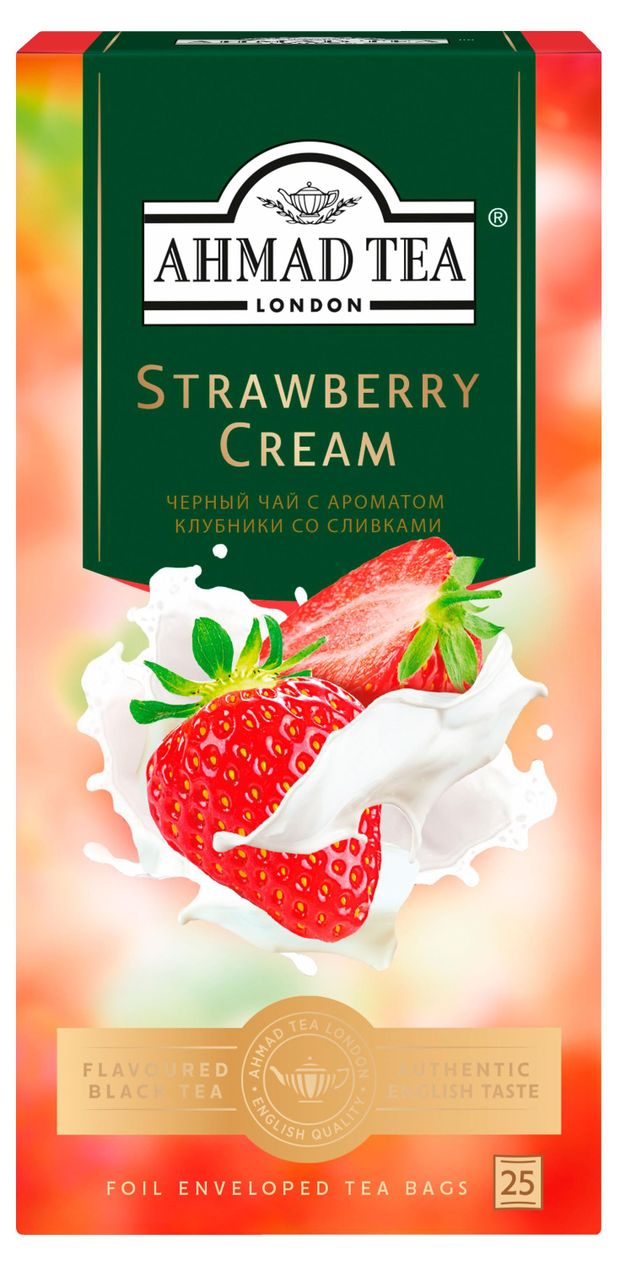 Чай черный Ahmad Tea Strawberry Cream со вкусом клубники и сливок, 25х2 г