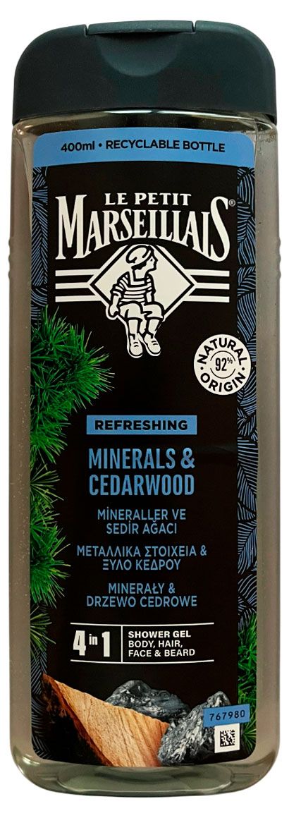 Гель-шампунь для мужчин 4в1 Le Petit Marseillais Минералы и Кедр Италия, 400 мл