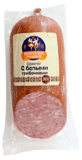 Колбаса варено-копченая Белорусская традиция Сервелат с белыми грибочками Беларусь, 420 г