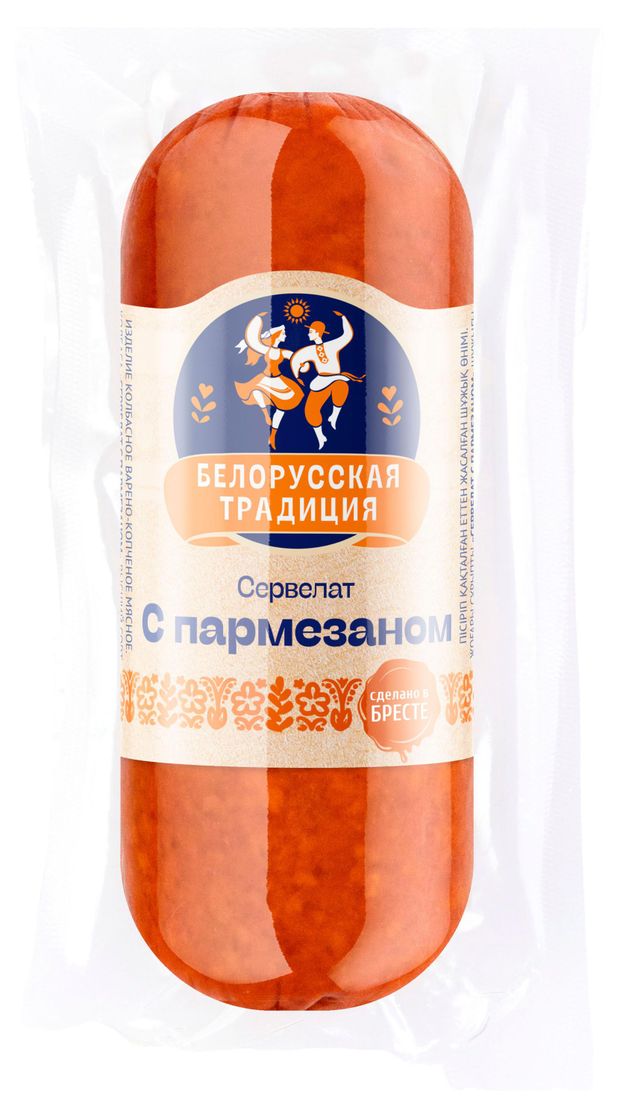 Колбаса варено-копченая Белорусская традиция Сервелат с пармезаном Беларусь, 350 г