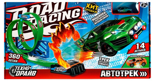 Автотрек Технодрайв с катапультой светится в темноте 1000₽