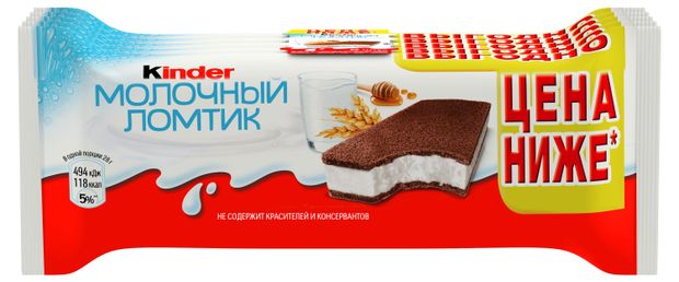 Пирожное бисквитное Kinder Молочный ломтик с медом и злаками 5 шт 27,9% Германия, 140 г
