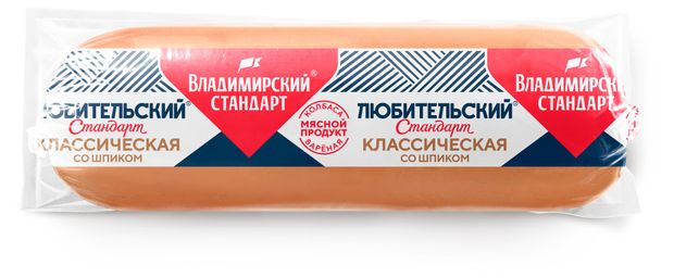 Колбаса вареная Владимирский стандарт Любительская стандарт со шпиком 1 Сорт, ~ 1 кг