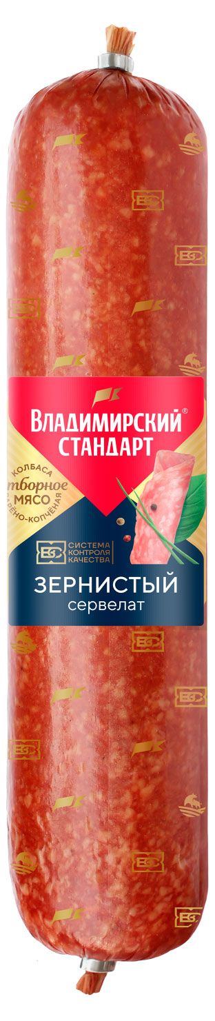 Колбаса варено-копченая Владимирский стандарт Сервелат зернистый, ~ 900 г
