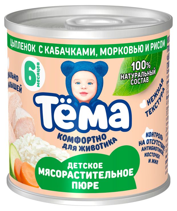 Пюре Тема с цыпленком кабачками морковью и рисом с 6 мес 90 г 70₽
