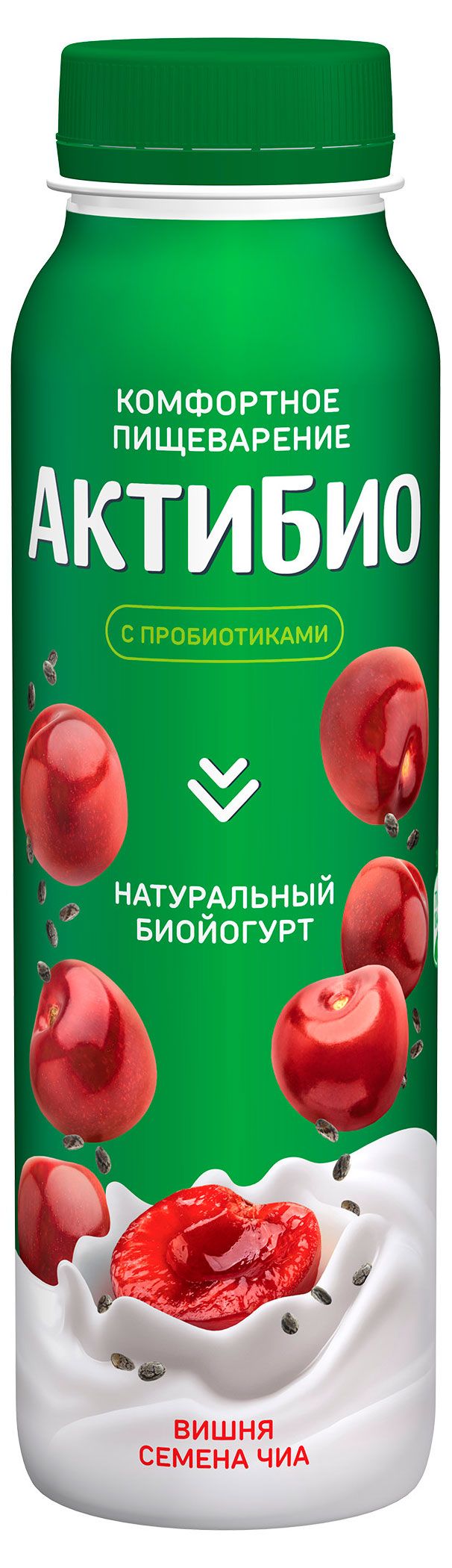 Йогурт питьевой АктиБио с вишней и семенами чиа 1,5% БЗМЖ 260 г