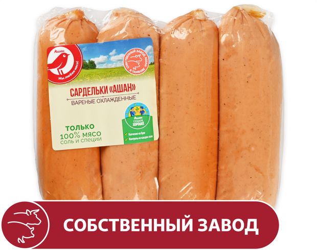 Сардельки АШАН Красная птица Тамбовские 400 г 210₽