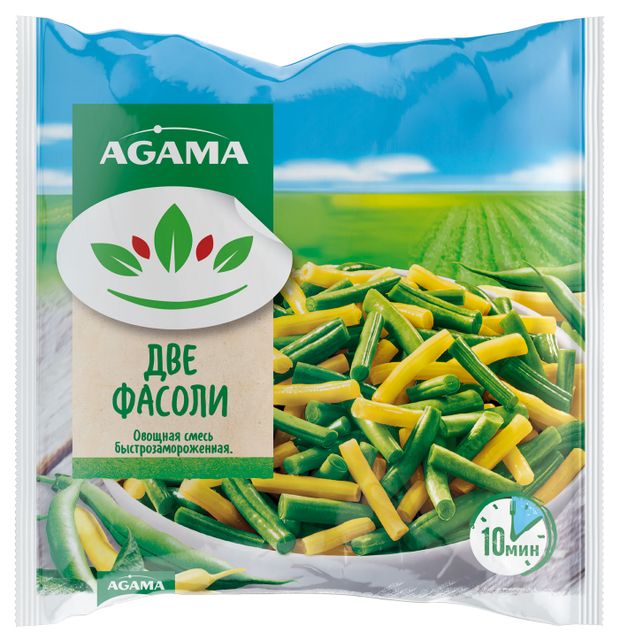Овощная смесь Agama Две фасоли зеленая и желтая стручковая фасоль замороженная 400 г 250₽