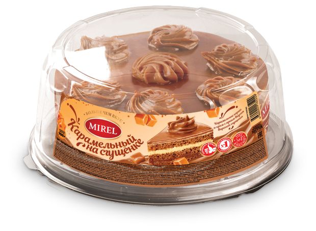 Торт бисквитный MIREL Карамельный на сгущенке с кремом и начинкой из вареной сгущенки охлажденный, 700 г