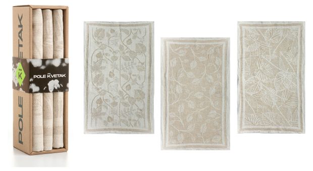 Набор кухонных полотенец Pole Kvetak Листья полульняные 47x70 см Беларусь, 3 шт