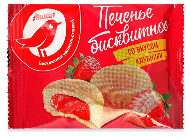 Печенье бисквитное АШАН Красная птица с клубничной начинкой, 27 г