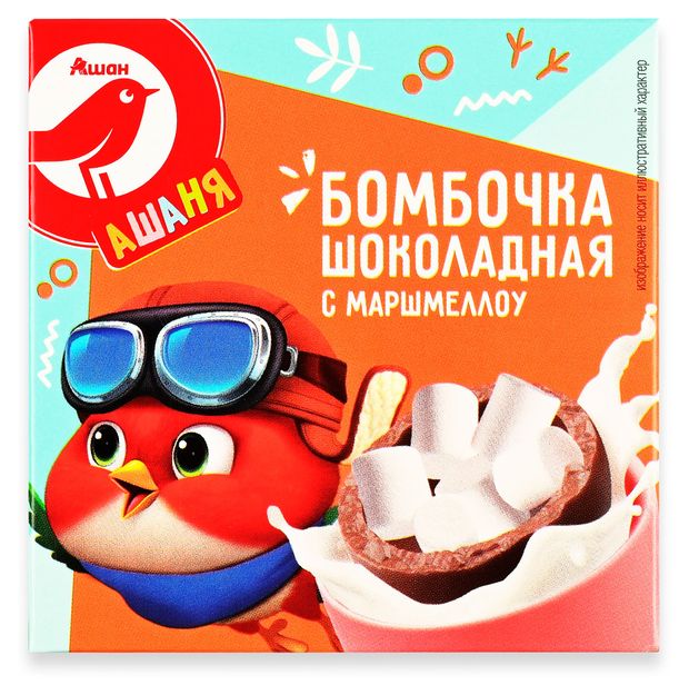 Шар шоколадный АШАН Красная птица Ашаня с маршмеллоу, 28 г