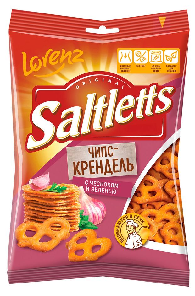 Крендели Saltletts Чипс-крендель с чесноком 70 г 85₽