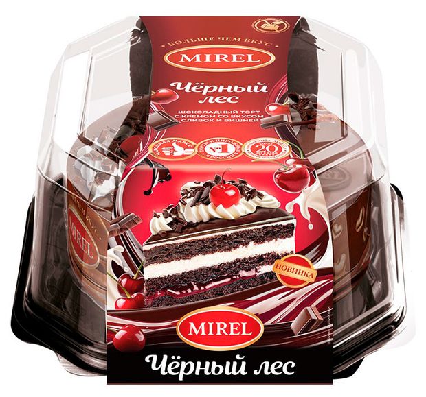 Торт шоколадно-бисквитный MIREL Черный лес с кремом со вкусом сливок и вишней охлажденный, 720 г