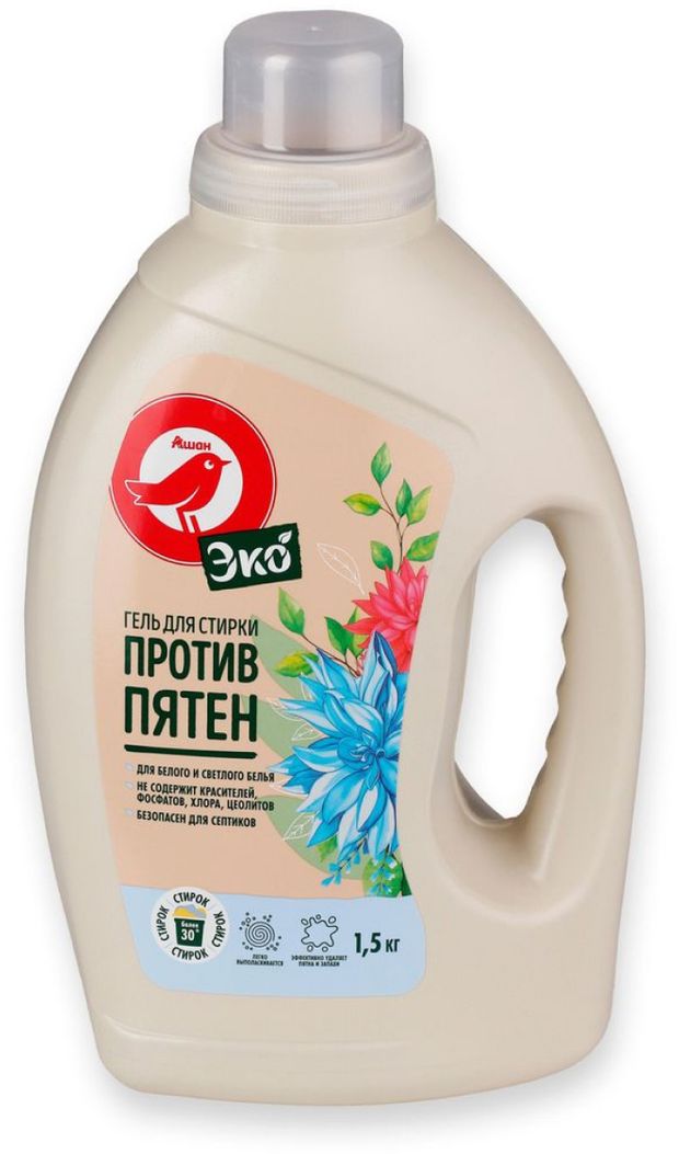 Гель для стирки АШАН Красная птица Эко Против пятен для белого белья 15 кг 330₽