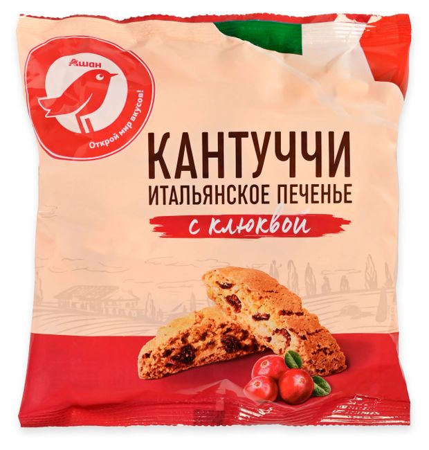Печенье сдобное АШАН Красная птица Кантуччи с клюквой, 180 г