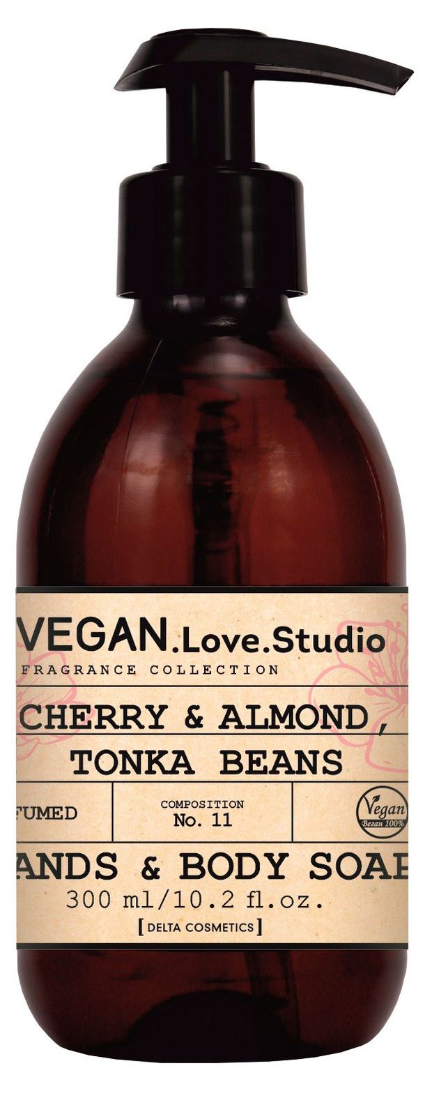 Мыло жидкое парфюмированное для рук Vegan Love Studio Вишня миндаль бобы тонка, 300 мл