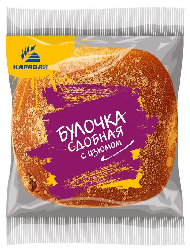 Булочка сдобная пшеничная Каравай с изюмом, 90 г