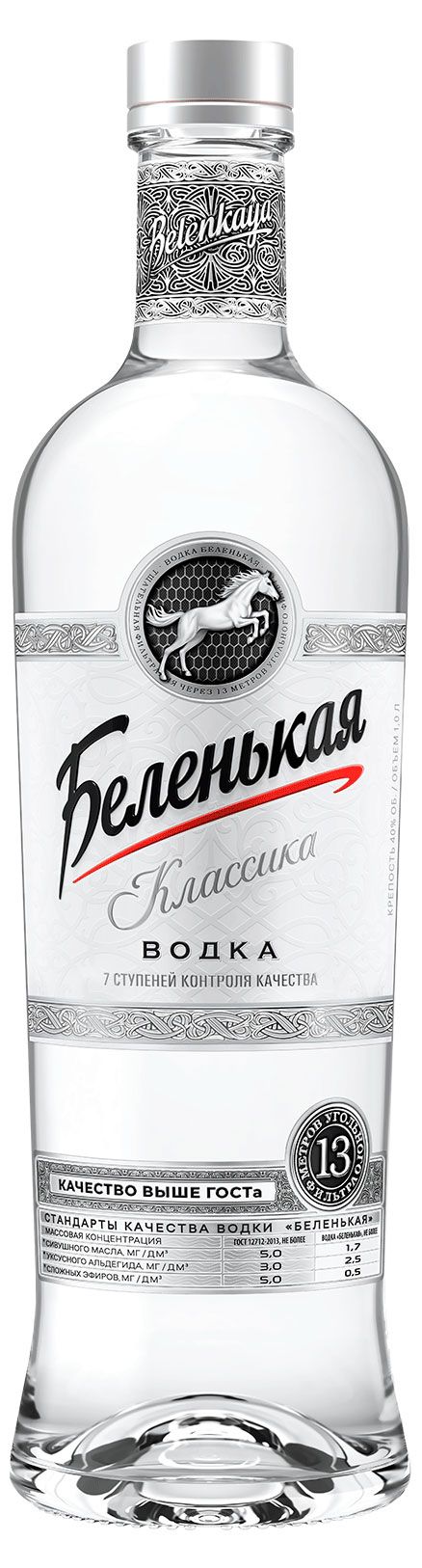 Водка Беленькая Классика Россия, 1 л