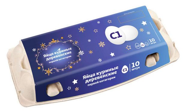 Яйца куриные АШАН Красная птица Деревенские С1 столовые белые лоток 10 шт 80₽