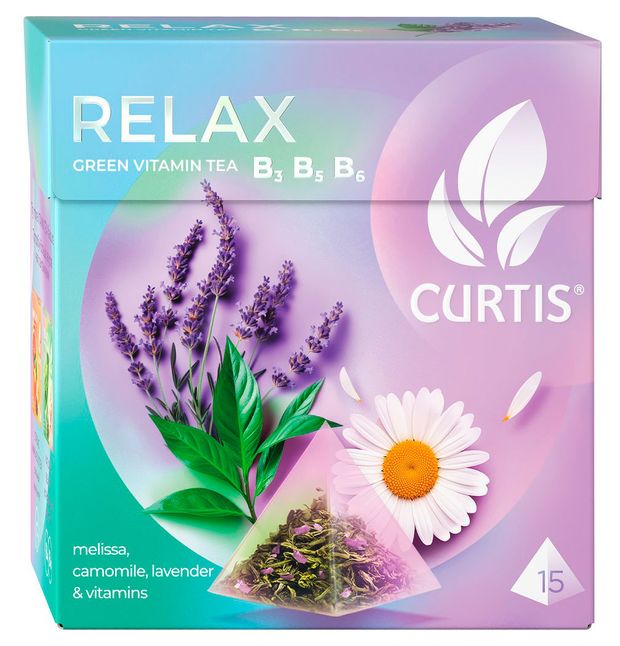 Чай зеленый CURTIS Relax с ромашкой лавандой и мелиссой 15 пирамидок 185₽