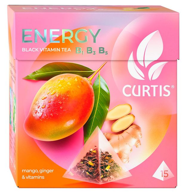 Чай черный CURTIS Energy с ароматом манго и кусочками имбиря 15 пирамидок 205₽