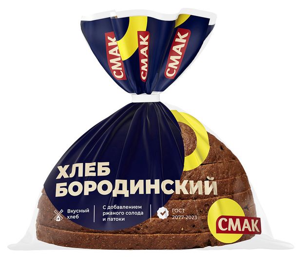 Хлеб ржано-пшеничный серый Смак Бородинский с кориандром подовый нарезка ГОСТ, 300 г