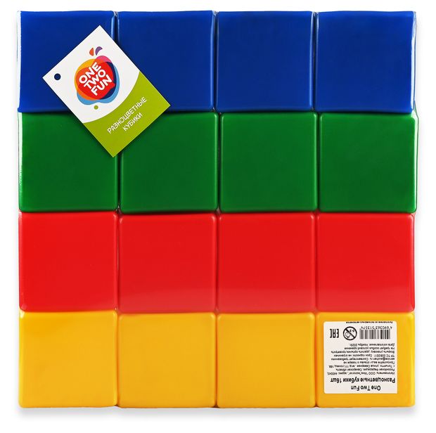 Кубики разноцветные ONE TWO FUN, 16 шт