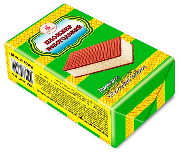 Мороженое пломбир Вологодский пломбир в вафлях брикет БЗМЖ, 90 г