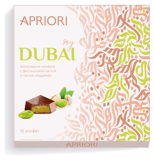 Конфеты шоколадный Apriori Dubai с фисташковой пастой и тестом Кадайиф, 130 г