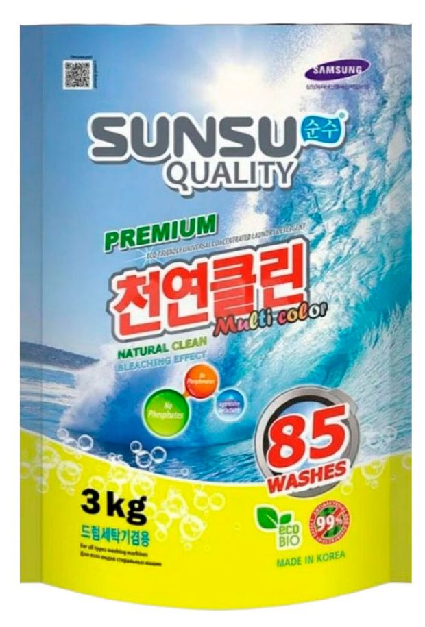 Стиральный порошок для стирки цветного белья Sunsu Quality концентрат Корея 3 кг 85 стирок 1688₽