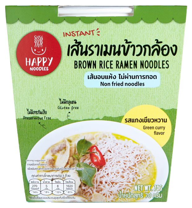 Лапша быстрого приготовления Happy Noodle Рамен из коричневого риса Зеленый карри Таиланд, 70 г