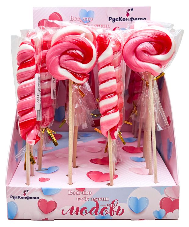 Карамель леденцовая РусКонфета Праздничный завиток 20 г, 1 шт в ассортименте