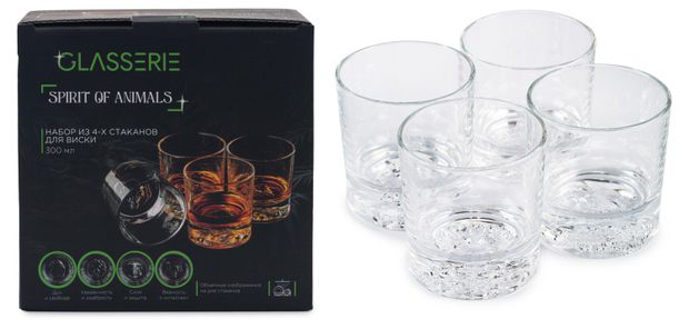 Набор стаканов для виски Glasserie Spirit of Animals, 300 мл х 4 шт