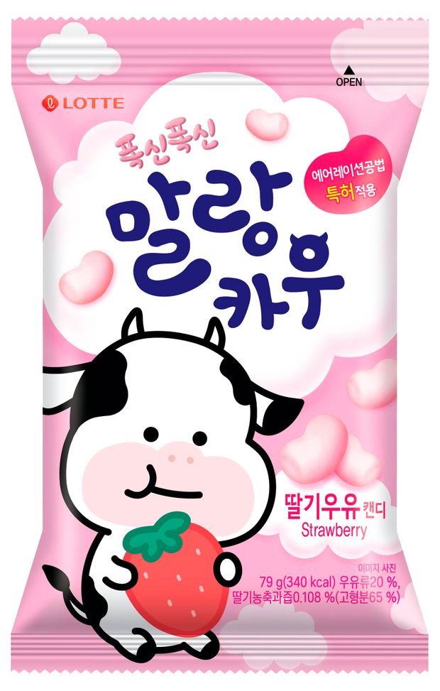 Конфеты жевательные Lotte Malang Cow Milk со вкусом клубники Корея, 79 г
