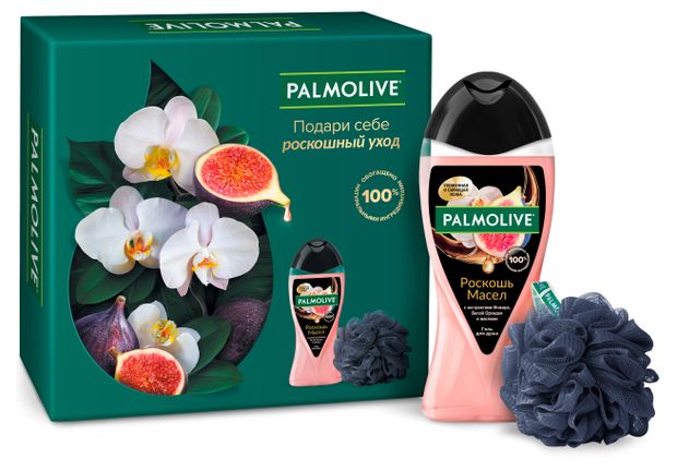 Набор подарочный Palmolive Роскошь Масел с экстрактами Инжира и Белой Орхидеи, Гель для душа 250 мл + Мочалка