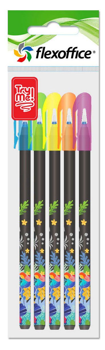 Набор шариковых ручек Flexoffice Tropical 0,6 мм синие, 5 шт