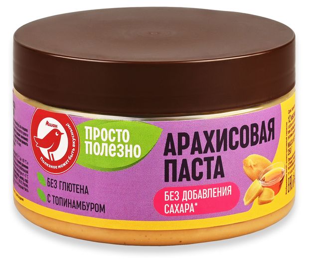 Паста арахисовая АШАН Красная птица Просто Полезно с топинамбуром без добавления сахара, 250 г