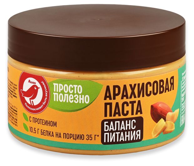 Паста арахисовая АШАН Красная птица Просто Полезно с протеином, 250 г