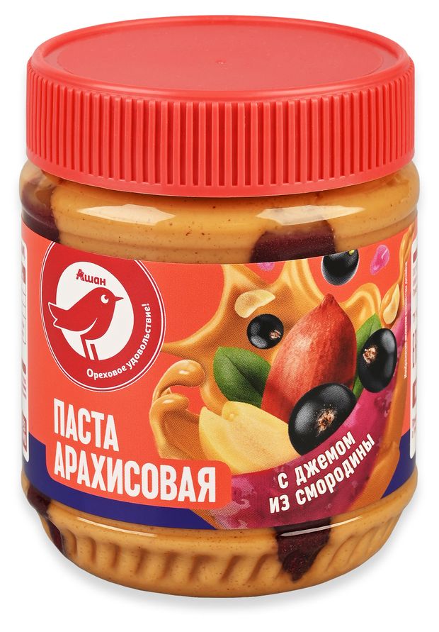 Паста арахисовая АШАН Красная птица с джемом из смородины, 320 г